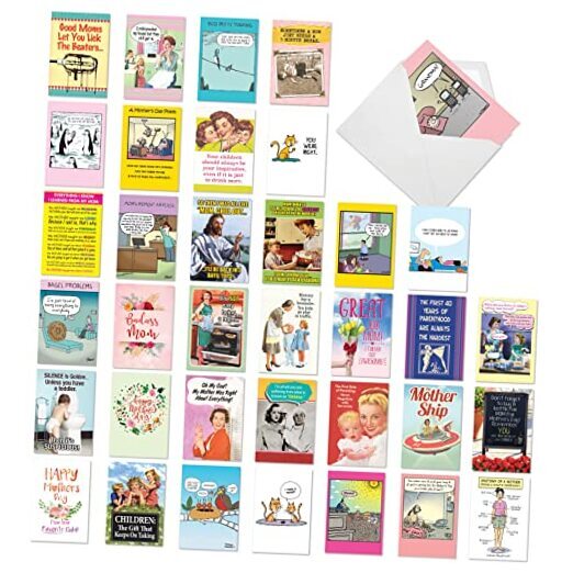 – 36 Assorted Funny Mother’s Day Greeting Cards Bulk Box Set w/ 5 x 7 Top Moms
