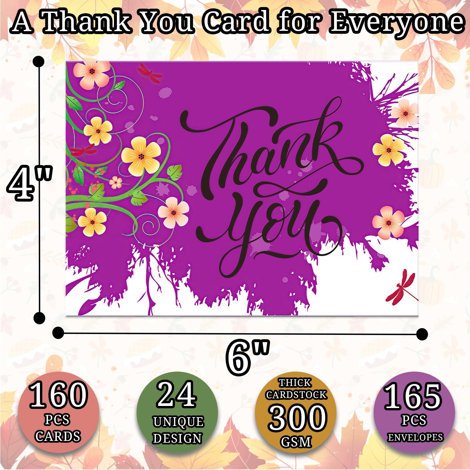 Eilyliafe 160 Piece Bulk Set of 4×6 Blank Thank You Cards inches, Blue