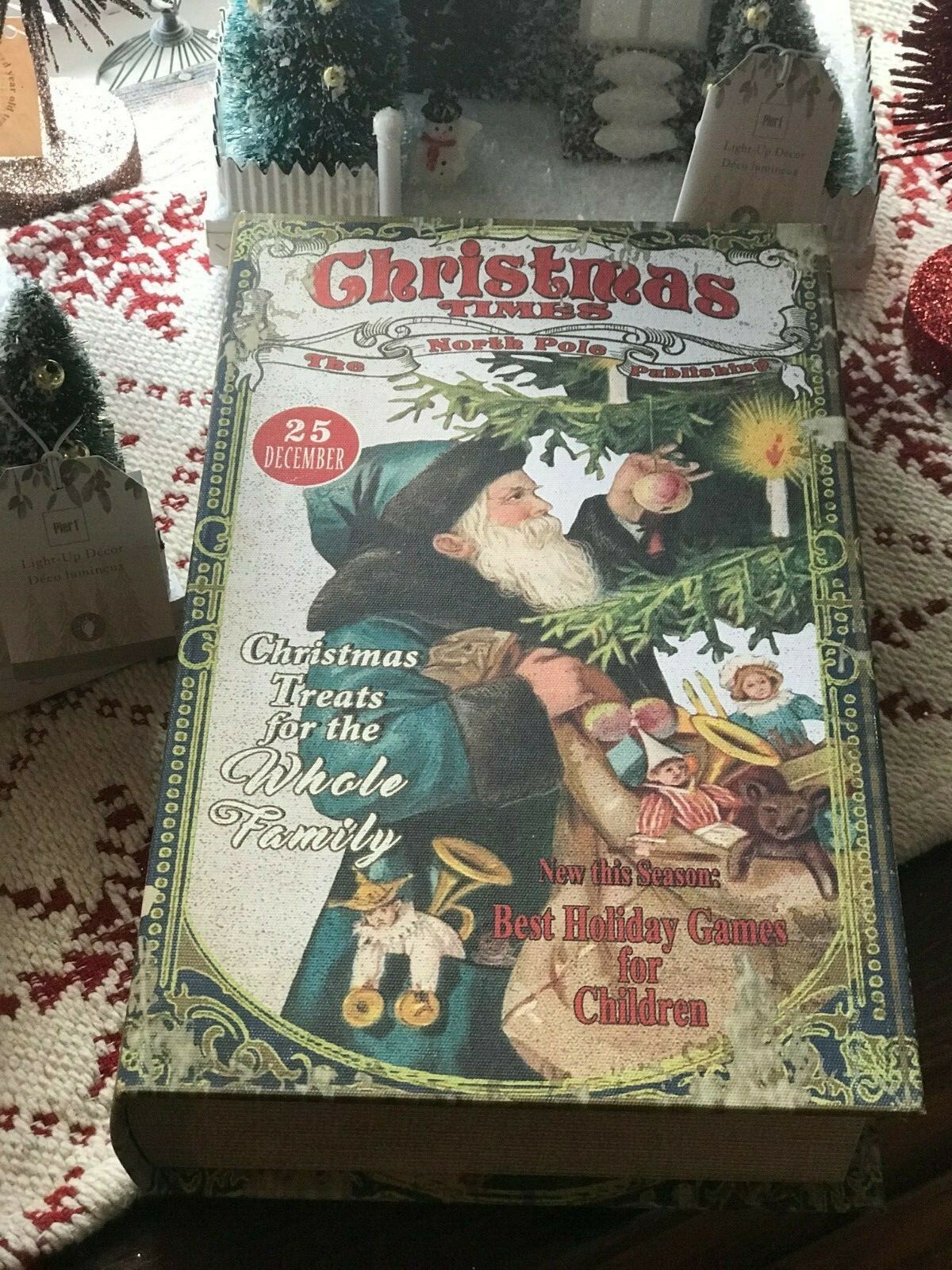NBC Trading Faux Christmas Victorian Style Santa Post Card Book Stash Box Large