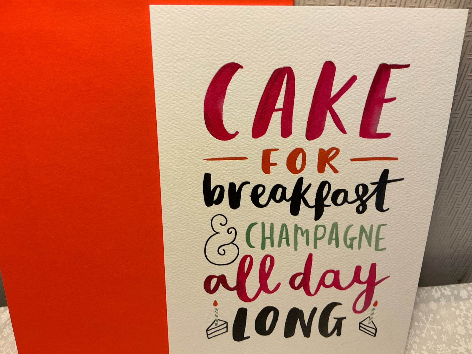 BIRTHDAY RSVP GREETING CARD New with Envelope “CAKE for breakfast &….”