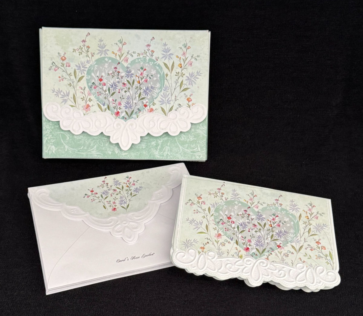 Carol Wilson Fine Arts Floral Heart Flowers Embossed Blank Note Cards Envelopes