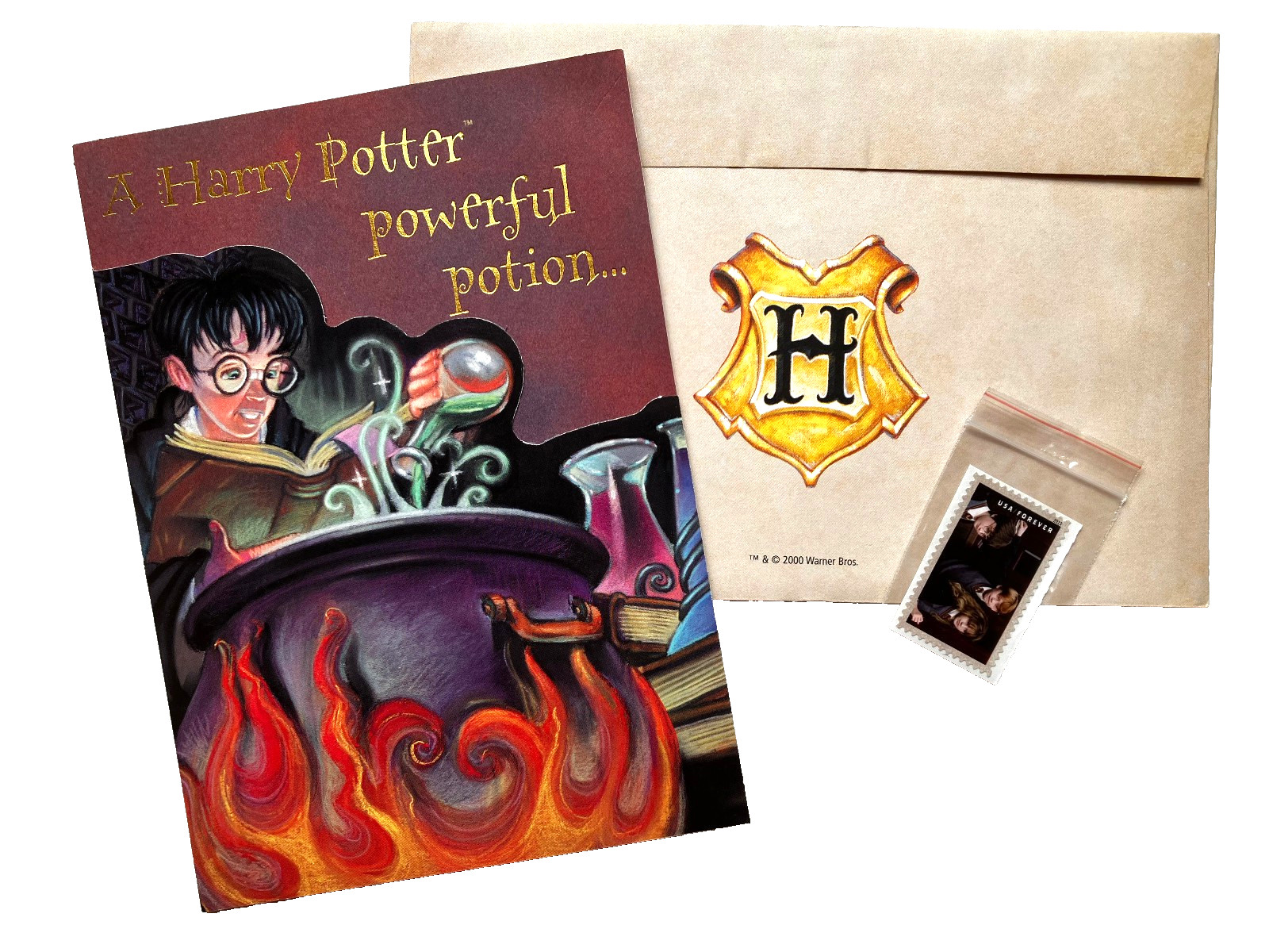Vintage POWERFUL POTION Birthday Card (Harry Potter) + USPS Stamp RARE