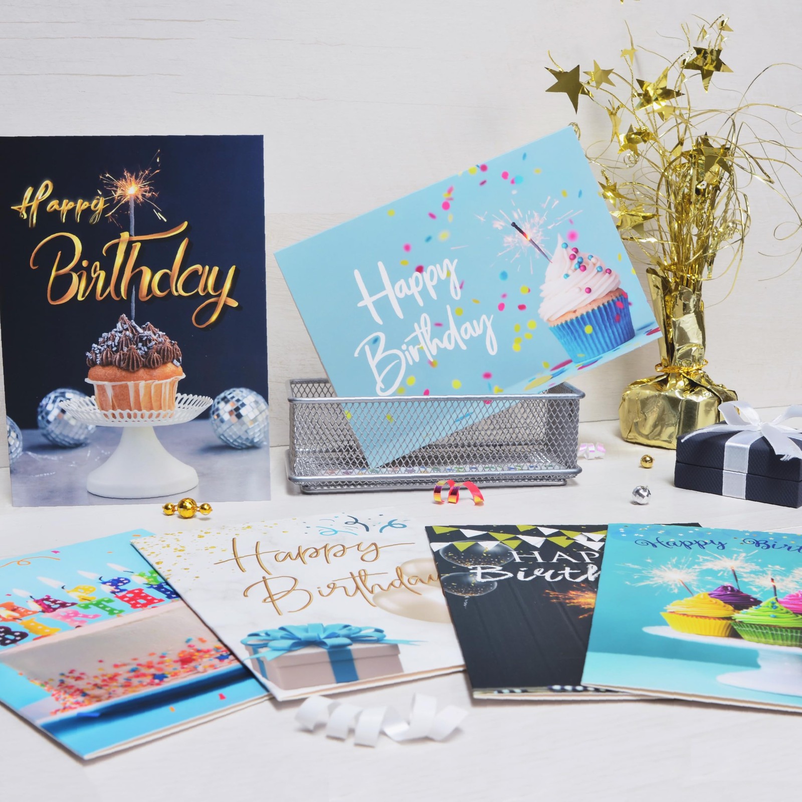 100 Happy Birthday Cards Bulk, Folded with Envelopes, Stickers, Large 5×7 Inc…