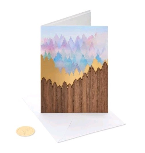 Papyrus Blank Card Scenic Mountain Forest 3D Wood Blank Inside Multipurpose