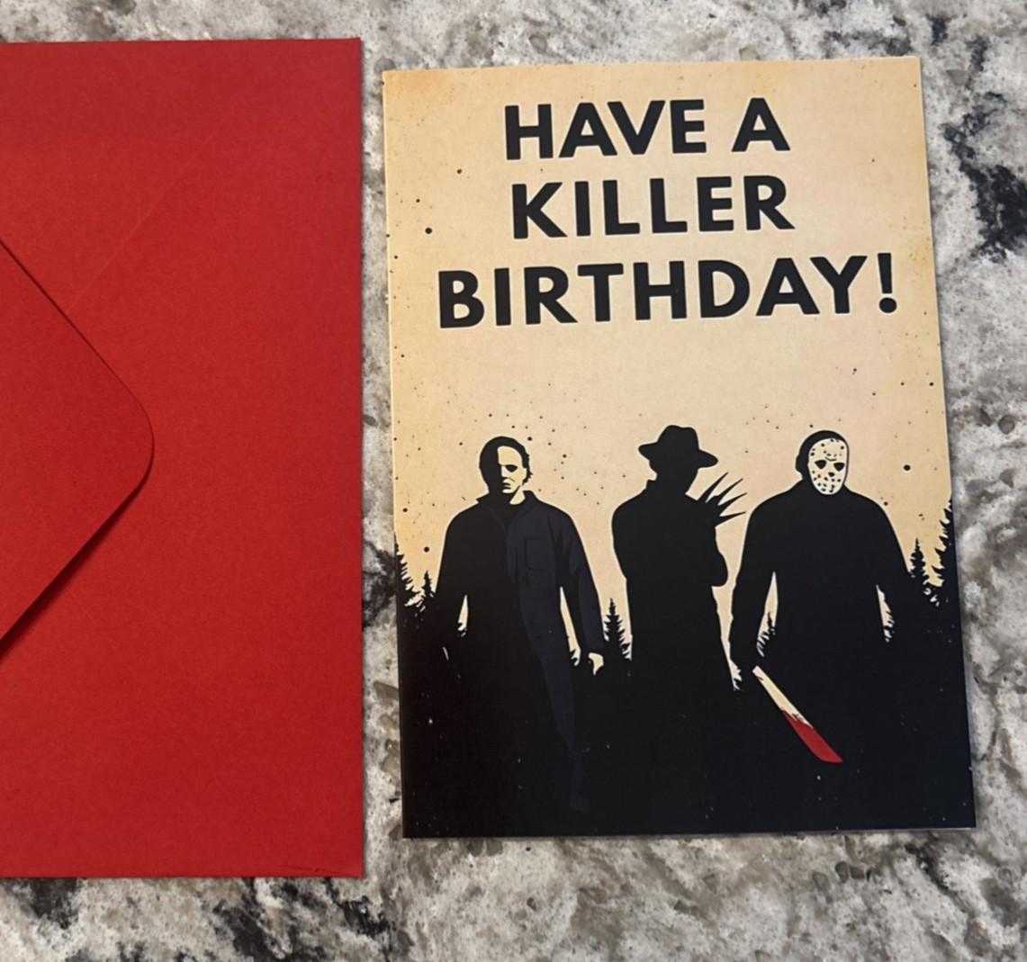 Funny Killer Birthday WITH TRACKING Jason 4.6”x6.6” Blank Inside Greeting Card