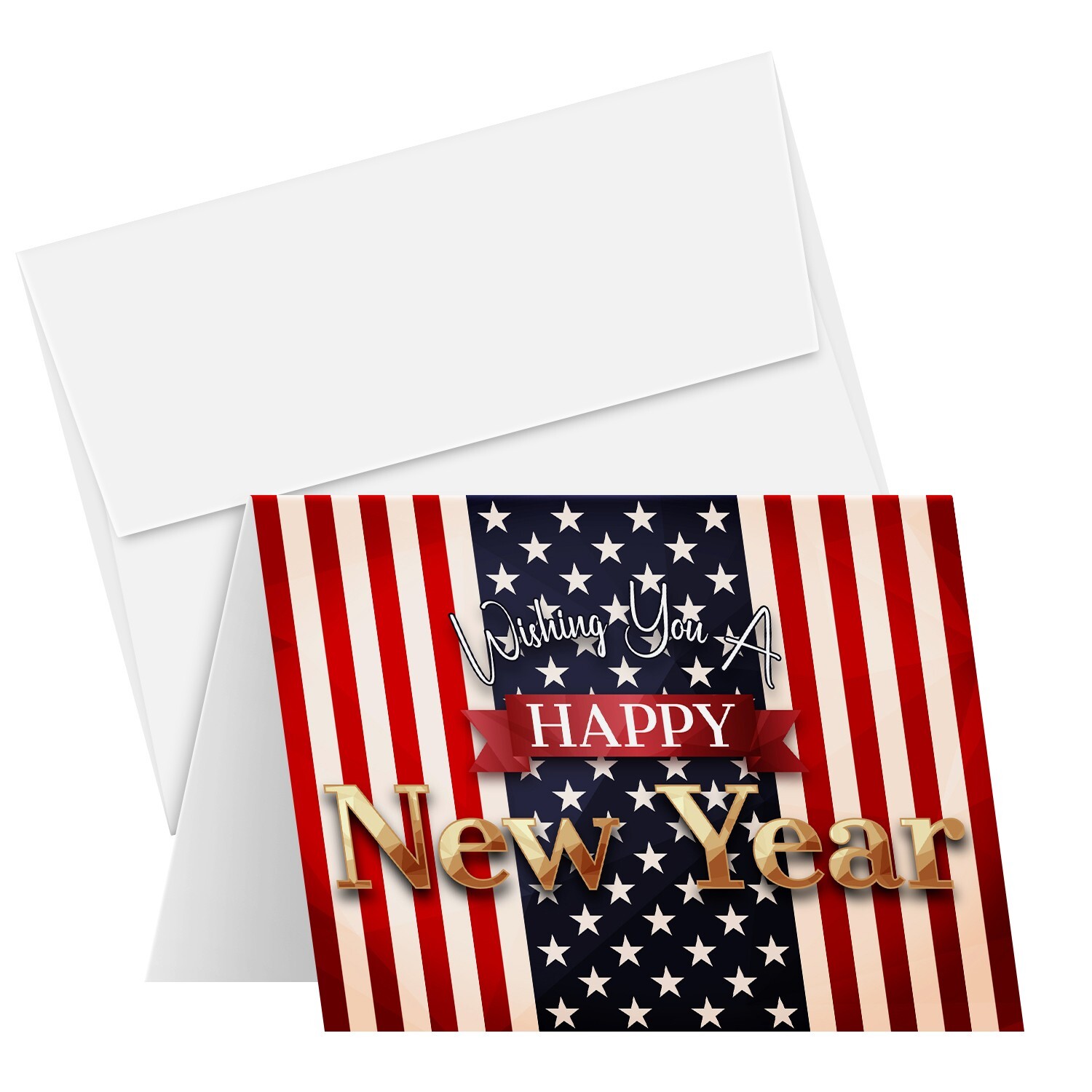 2025 Happy New Year – Patriotic American Flag Holiday Greeting Cards (10 Qty)