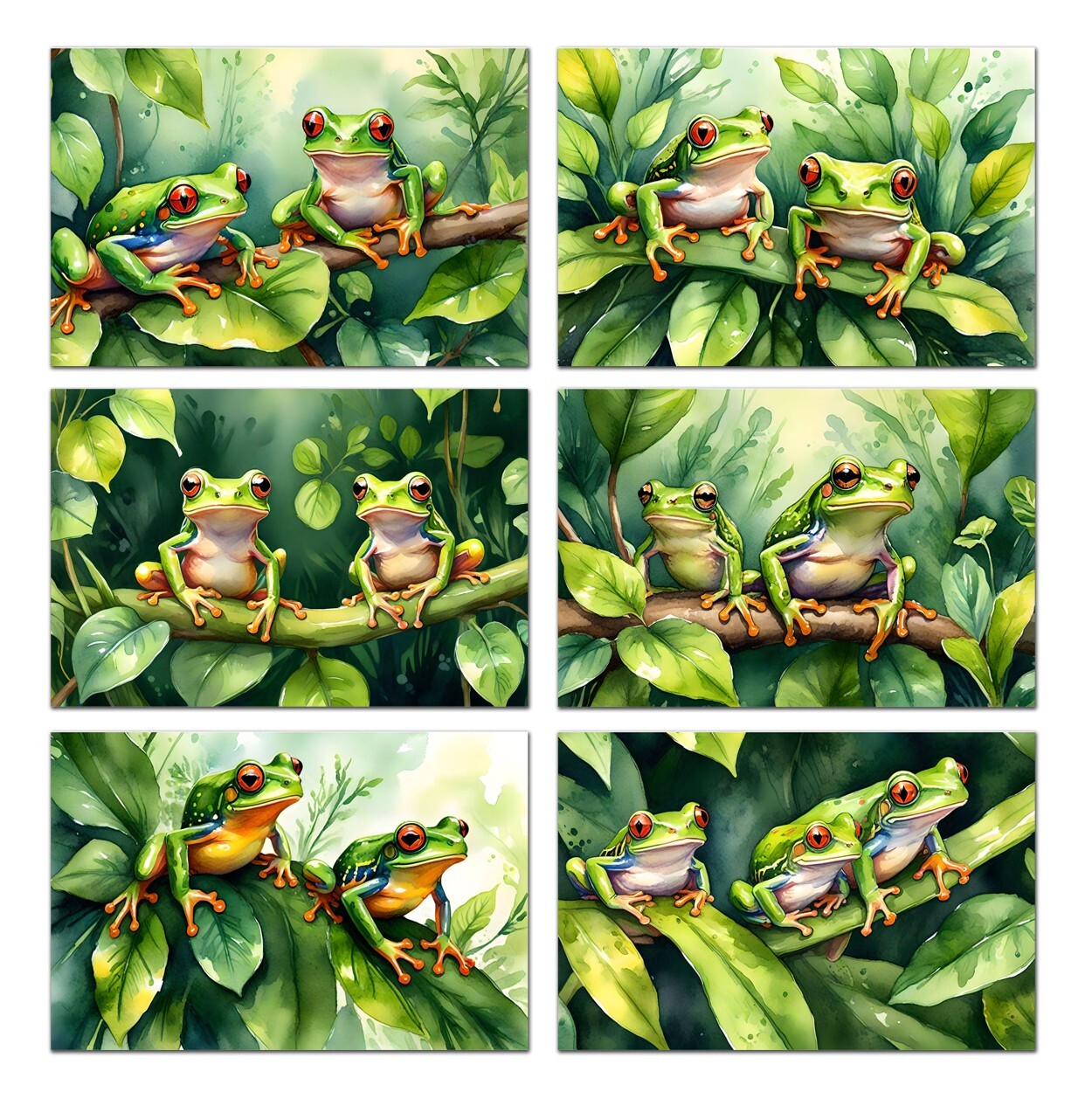 6 Assorted All Occasion Note Cards Blank Greeting Cards Tropical Tree Frogs