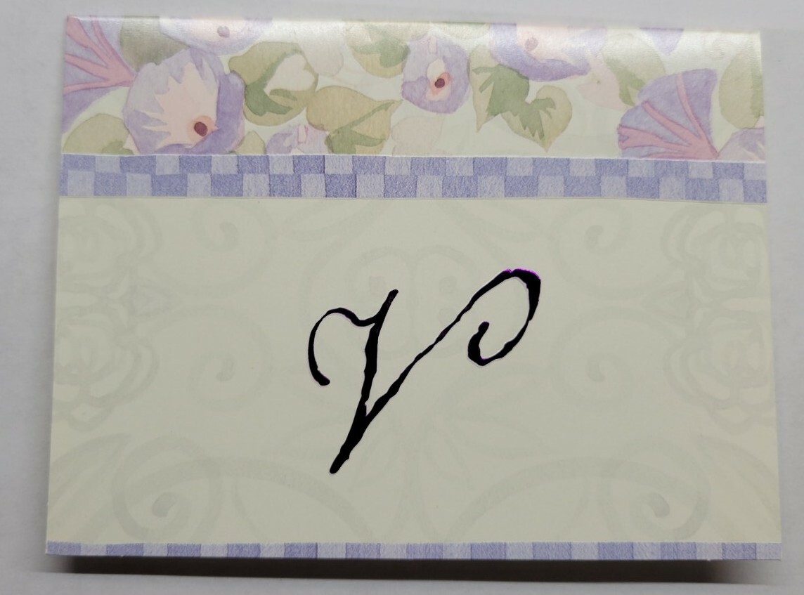 Dayspring Green Floral Monogram V Note 10 Notes & Envelopes
