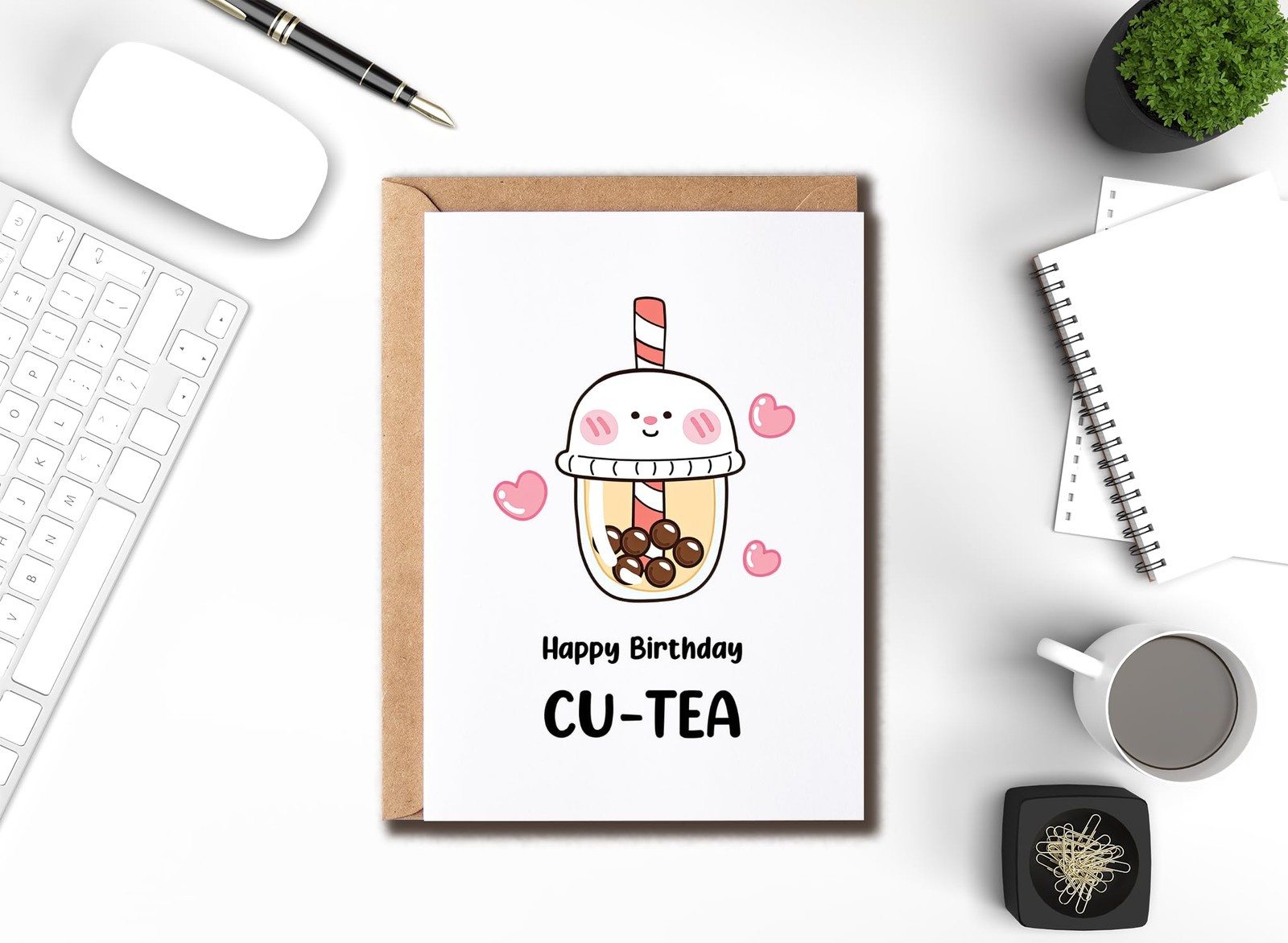 Kawaii Milk Tea Card – Happy Birthday Cu-Tea Card – Cu-Tea Pun Card – Cute Bo…