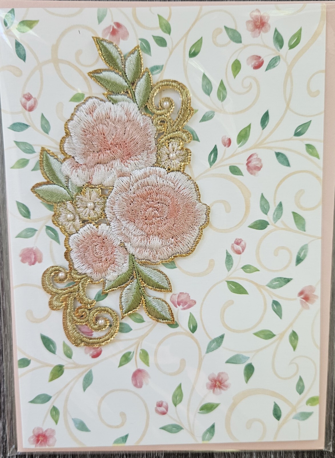 PAPYRUS EMBROIDERED FLOWER PATCH ROSES BLANK INSIDE ALL OCCASIONS CARD