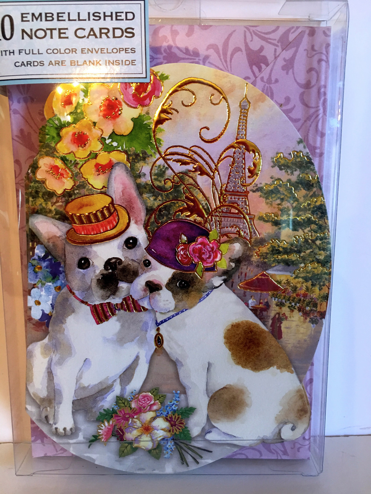 10 Punch Studio LOVE IN PARIS NOTECARDS. Die Cut Embellished GORGEOUS! CUTE DOGS