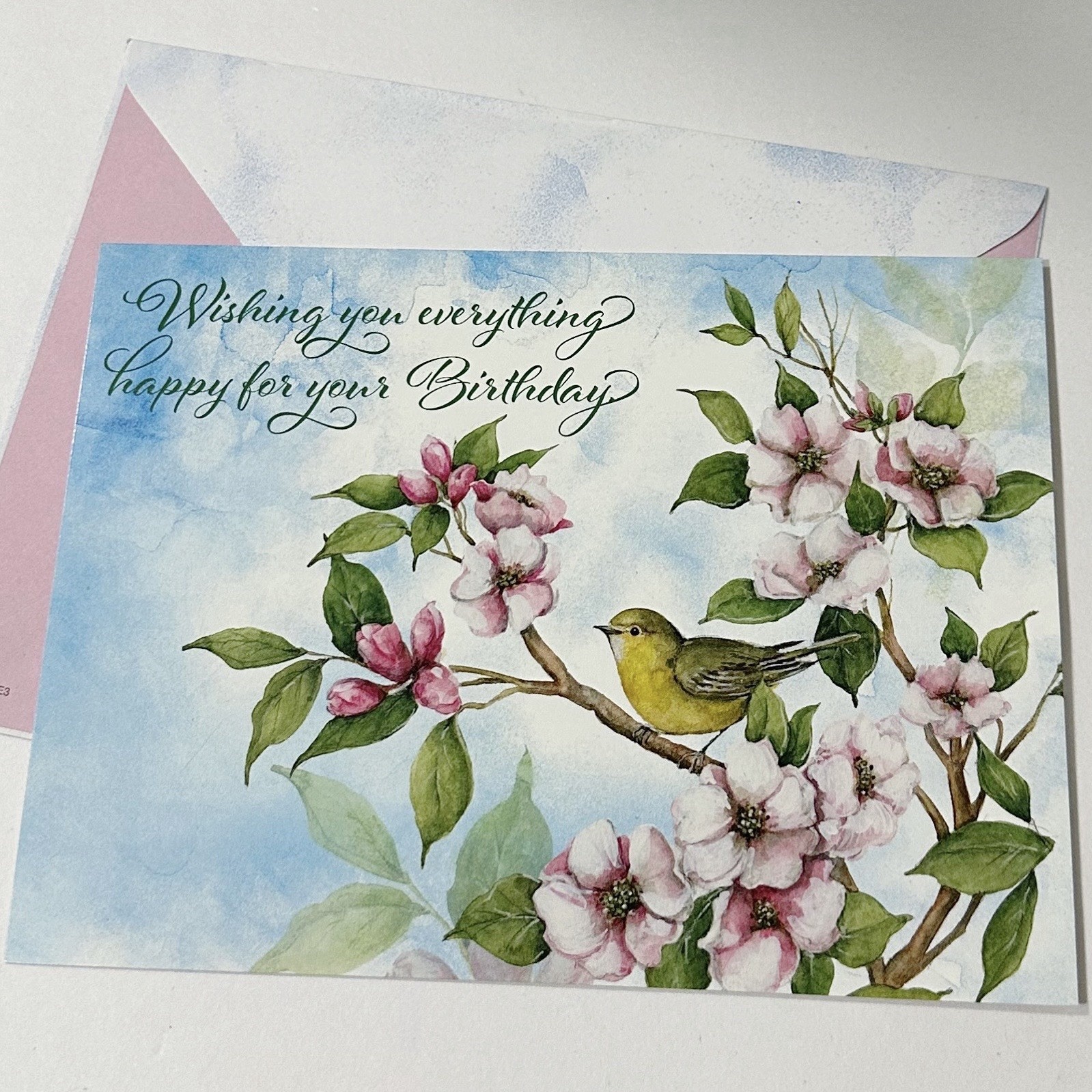 Greeting Card Happy Birthday With Words And Matching Envelope Bird Flowers New