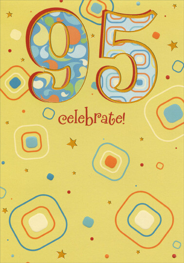 Die Cut 95 with Silver Foil Trim on Yellow: 95th – Birthday Card