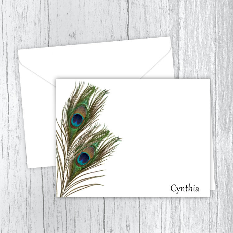 Personalized Note Cards, Peacock Feathers, Personalized Stationery, w/ envelopes