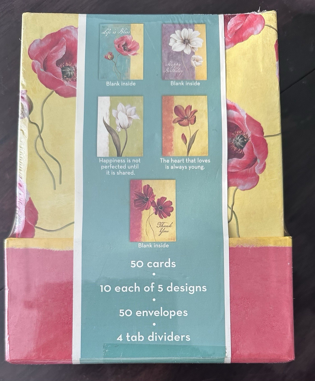 50 Greeting Cards Keepsake Box All-Occasion, 4 tab divider, 10 each of 5 designs