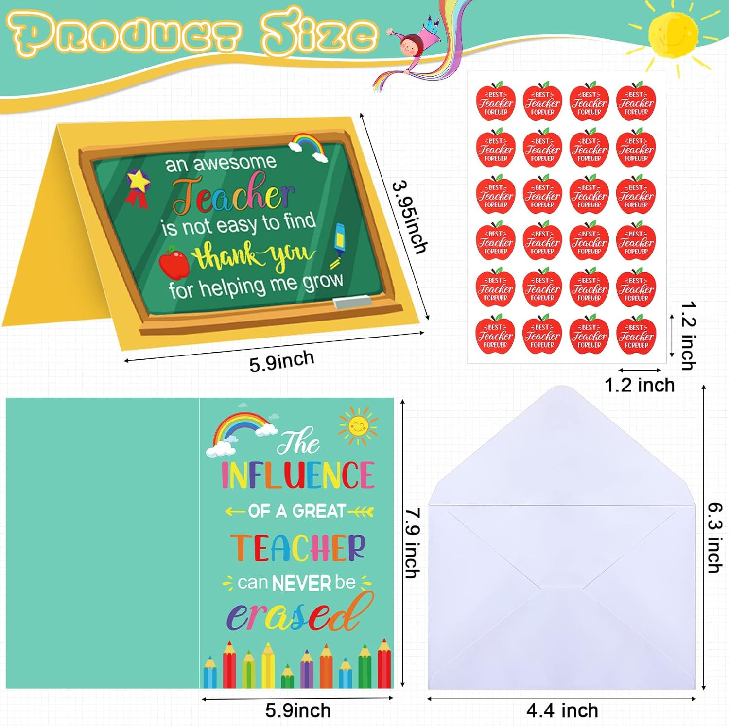 24 Sets Teacher Appreciation Cards Gifts with Envelopes and Stickers Teacher Tha