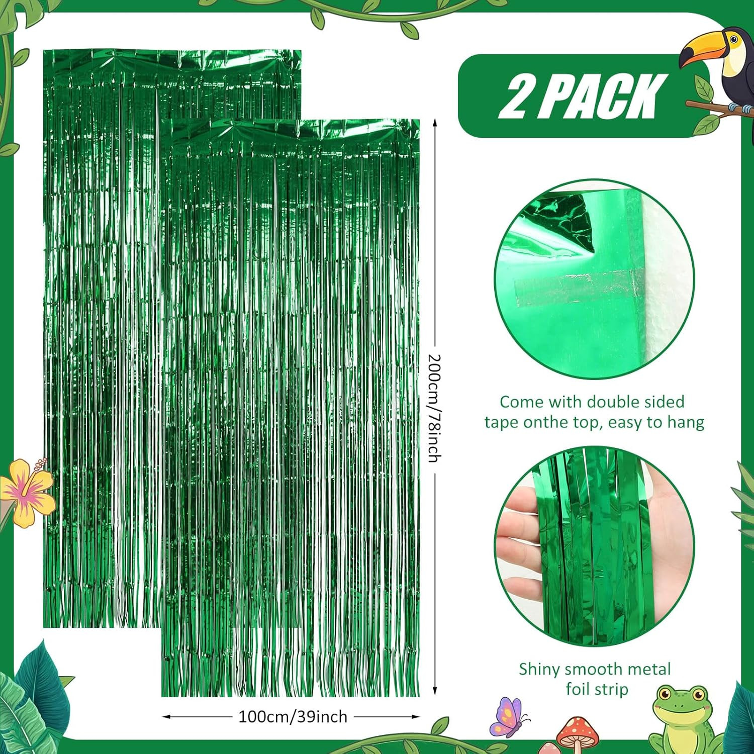 VBS Decorations 2026, 2 Pcs Rainforest Palm Leaf Curtain and 26 Pcs Cards Vacati