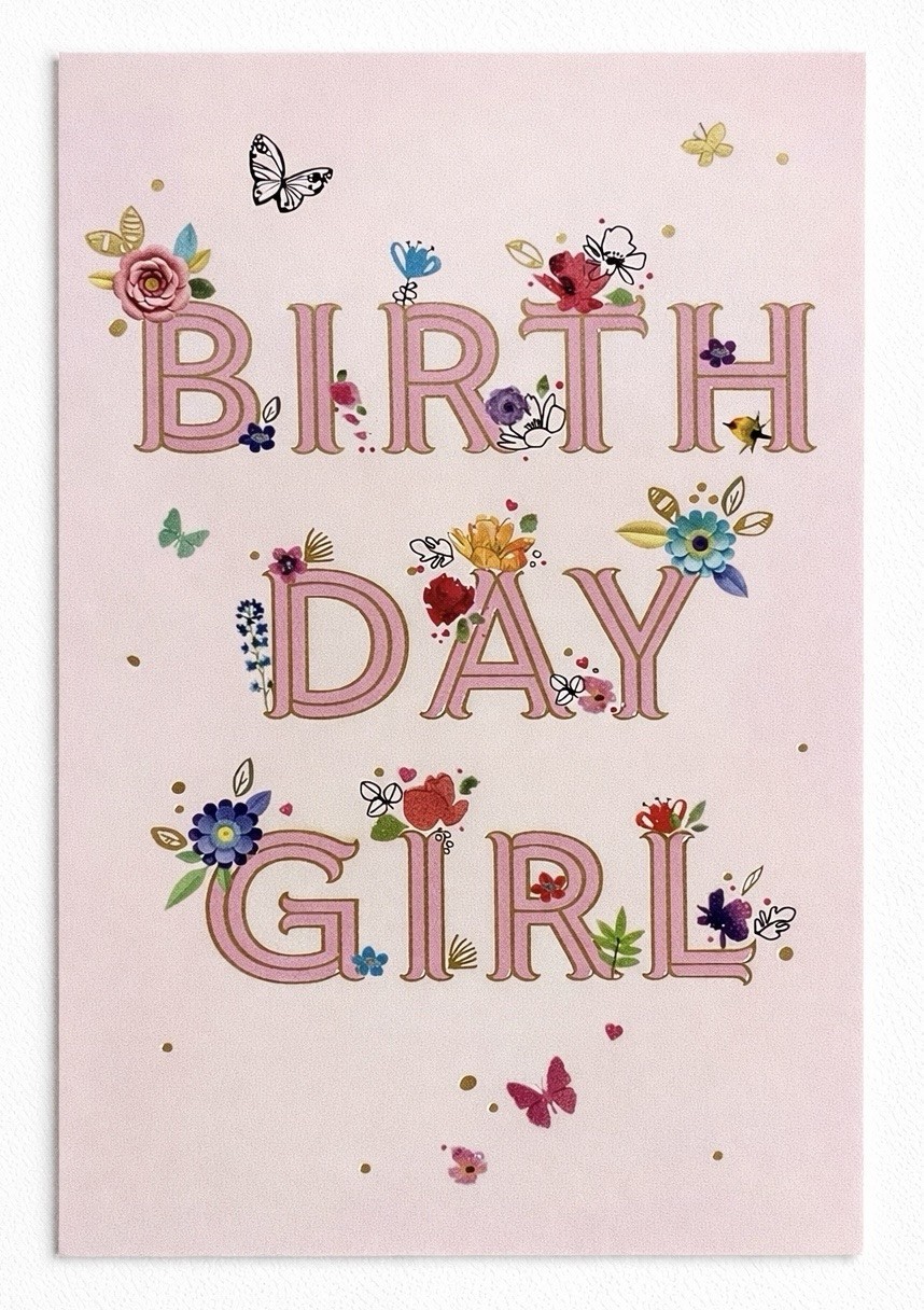 Birthday Card For Girl Pink Flowers Butterflies Gold Foil Accents Hallmark Card
