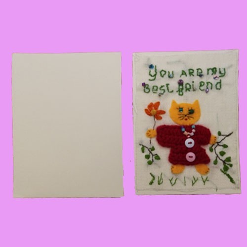 Handmade Greeting Card To The Best Friend Embroidered 5 x 7 Free Shipping