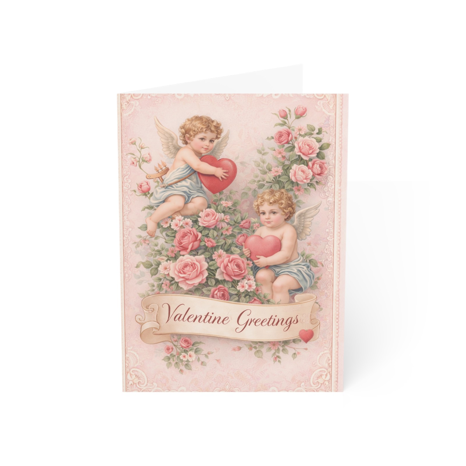 2 Cherubs 2 Hearts Victorian Style Valentines Day Card
