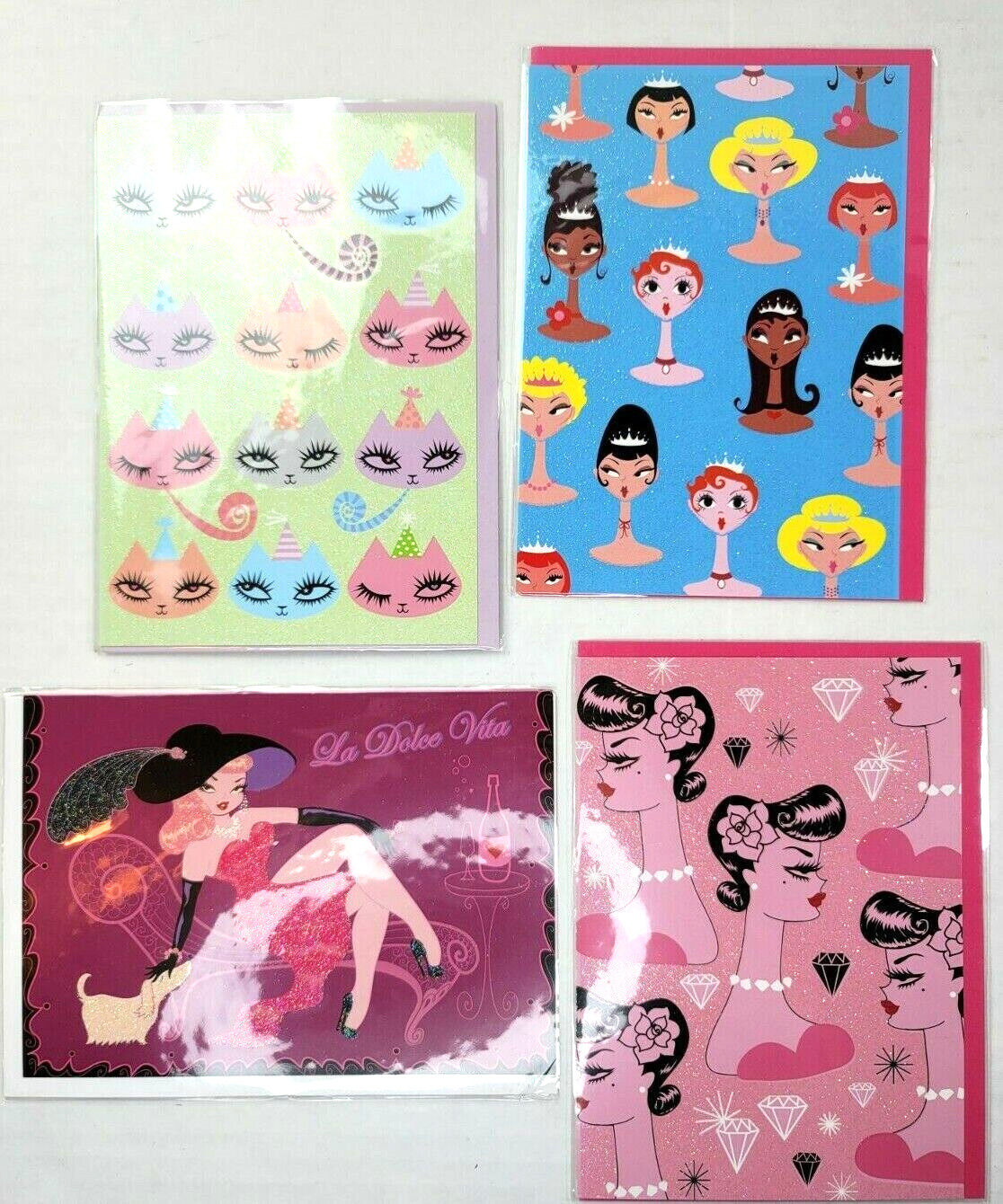 9 Fluff Pin Up Glamourous 50s Retro Lady Cats Birthday Cards 4 Styles C Barjoud