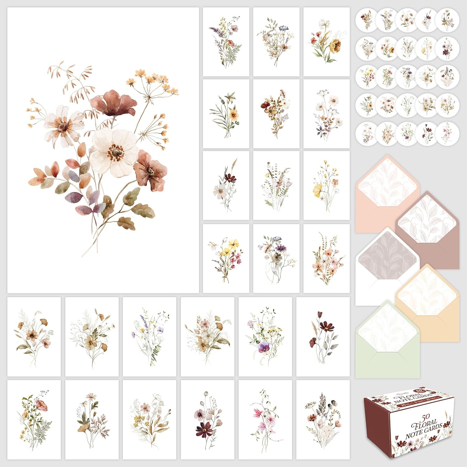 Decorably 50 Pack 4x6in Blank Floral Cards with 4×6 inches, multicolor