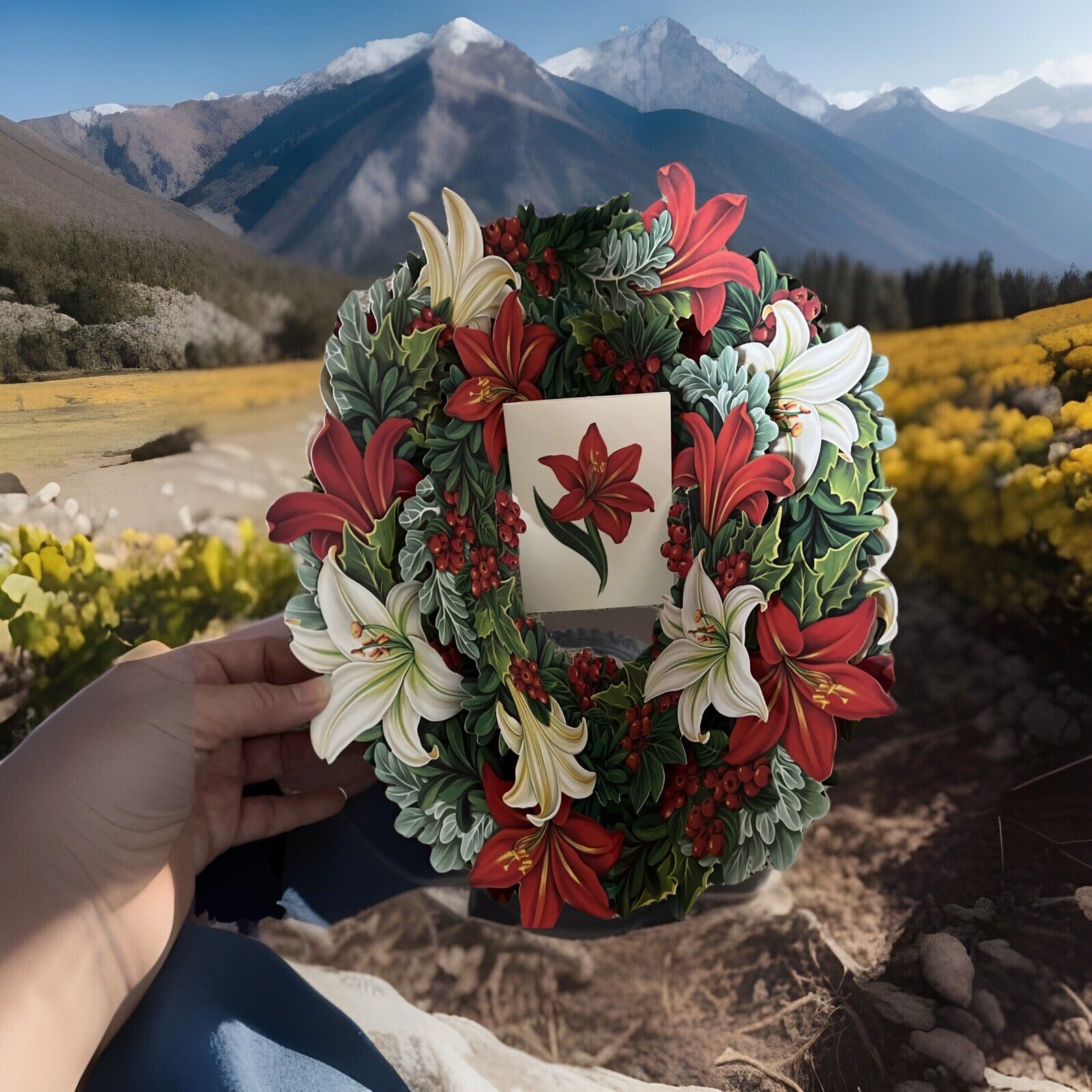 15 inch Pop Up Winter Joy Wreath – Life Sized Reusable Christmas Decoration