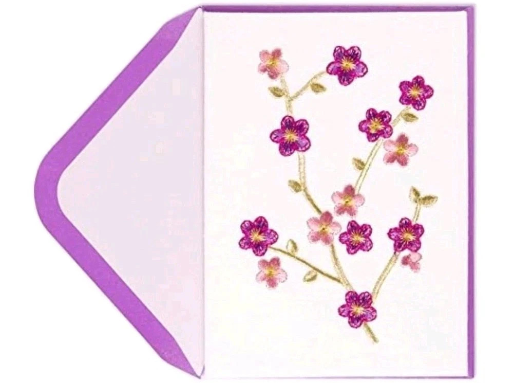 Papyrus Blank Embroidered Card Cherry Blossoms Designed By Lori Weitzner