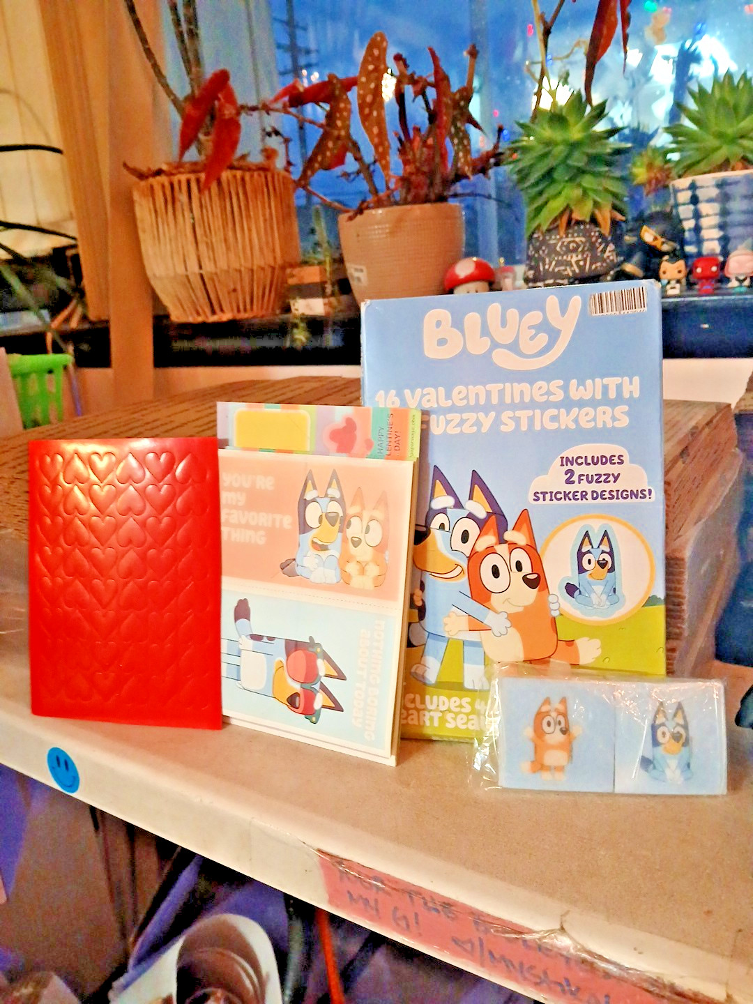 Bluey 16 Valentines With 16 Fuzzy Stickers Includes 2 Fuzzy Sticker Designs