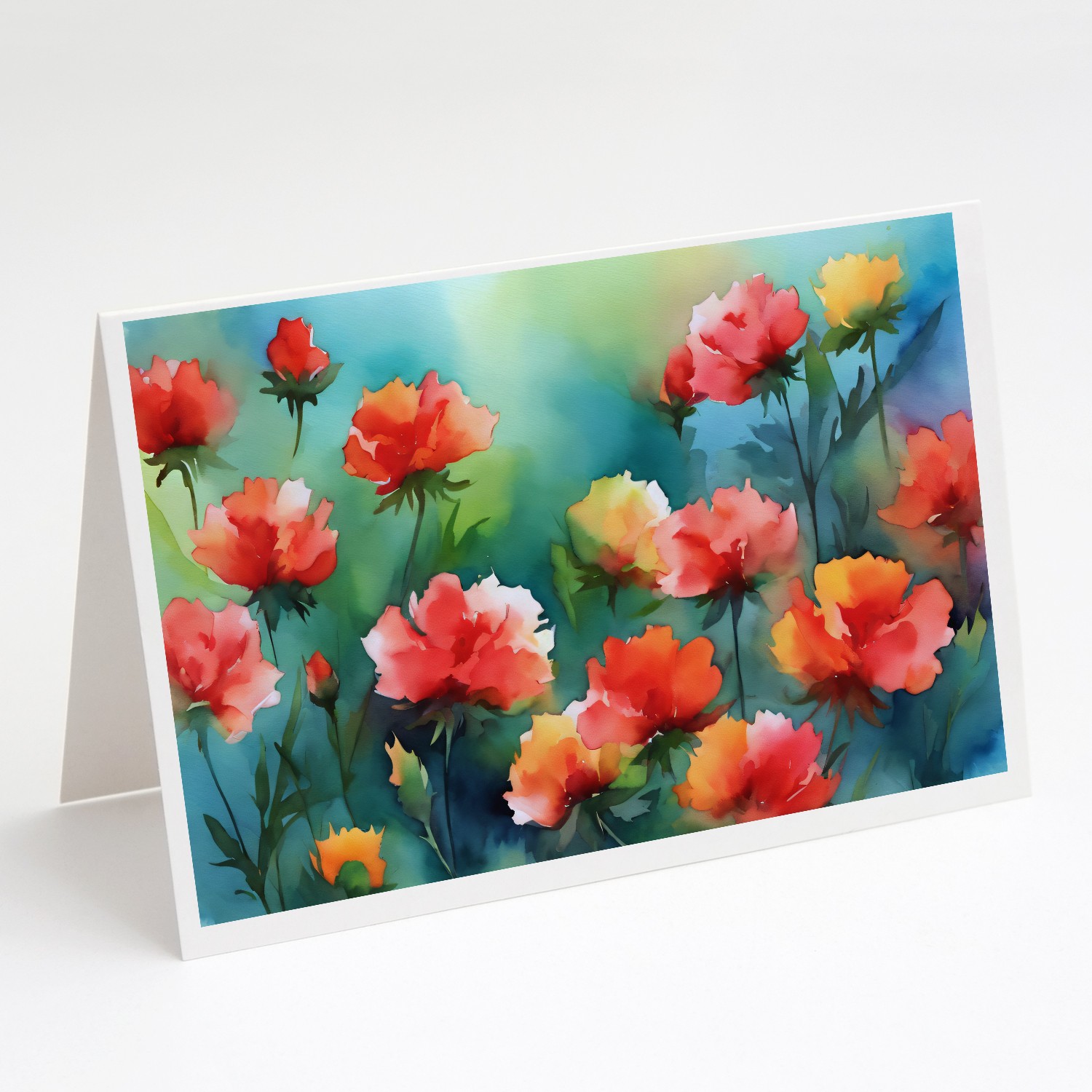 Caroline’s Treasures Ohio Scarlet Carnations Watercolor Greeting Cards Pack of 8