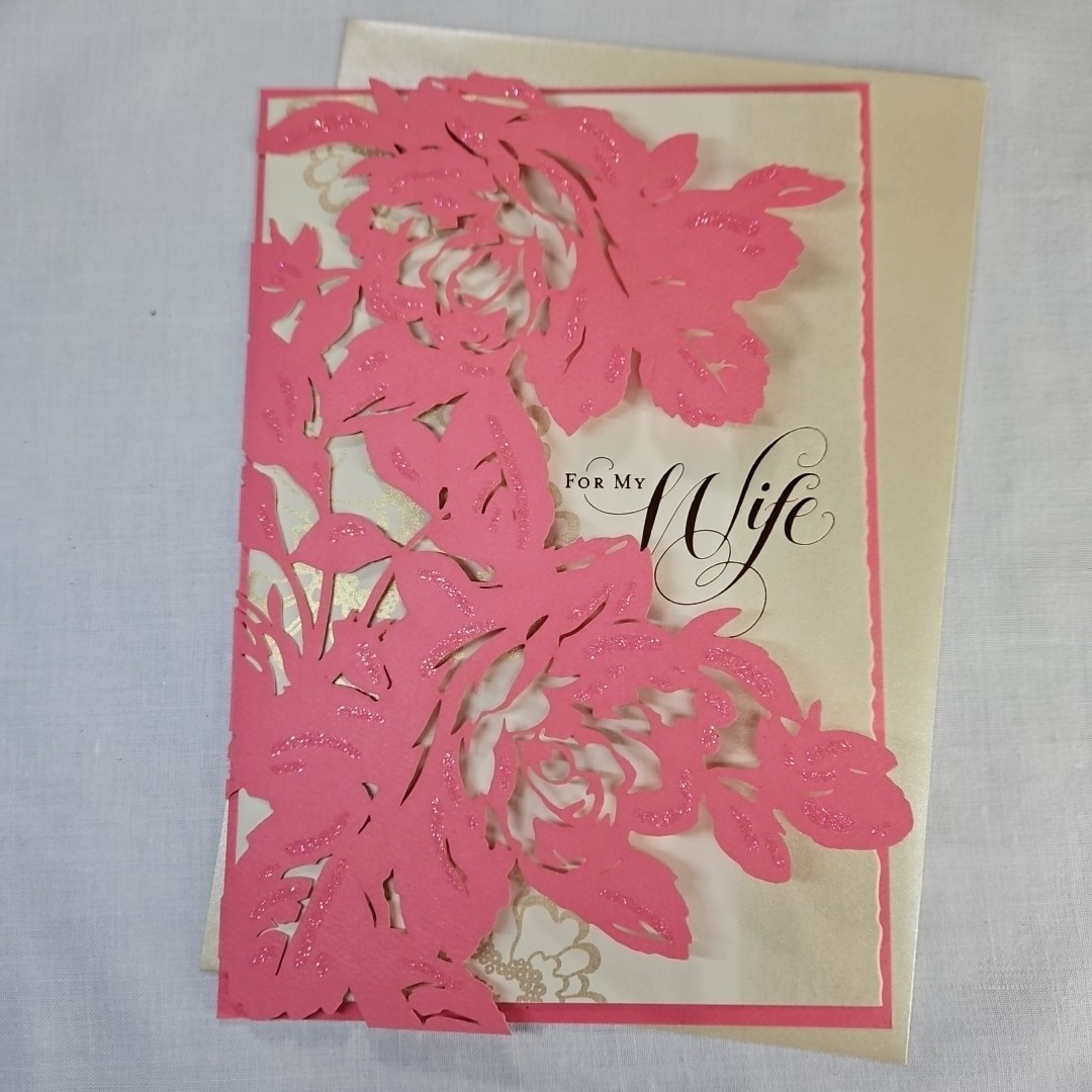 Valentine’s Day for WIFE Love Partner Floral Pink Glitter Fancy Ornate Metallic