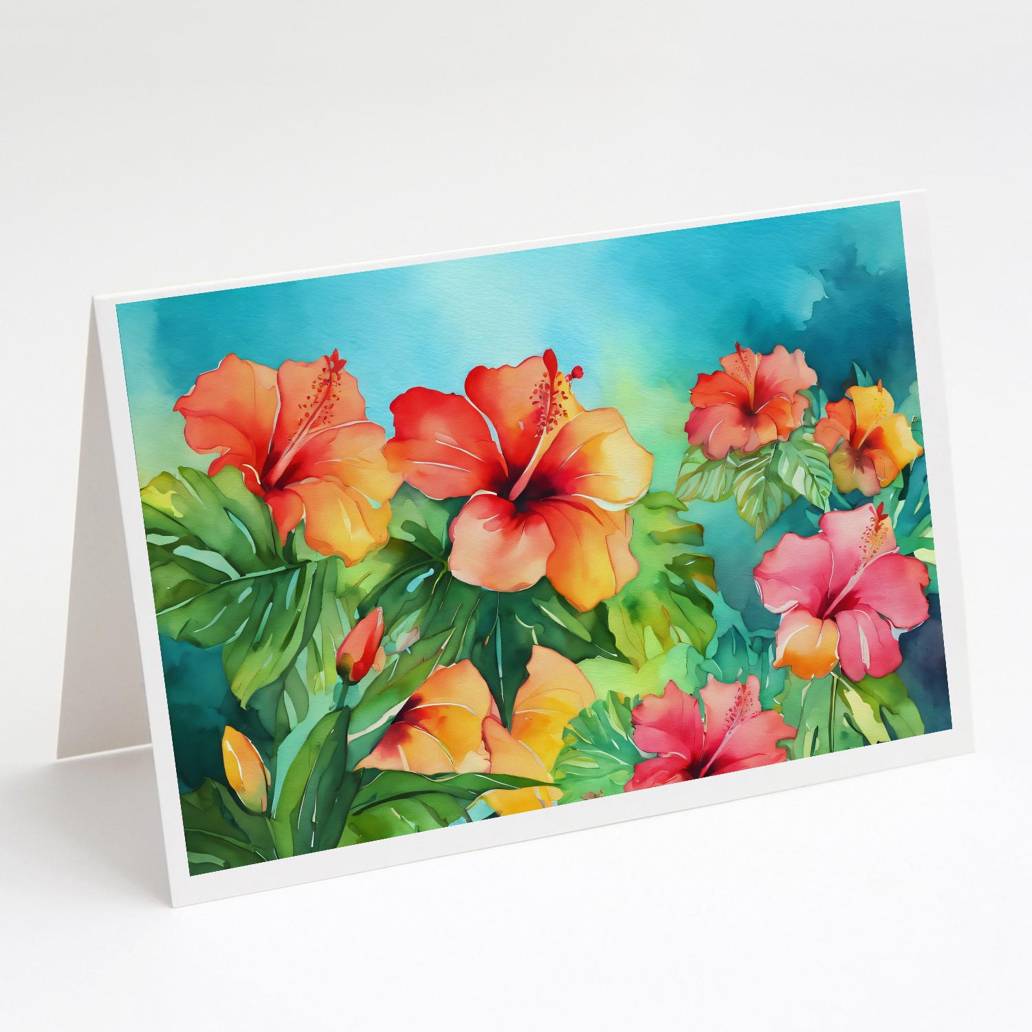 Caroline’s Treasures Hawaii Hawaiian Hibiscus Watercolor Greeting Cards Pack 8