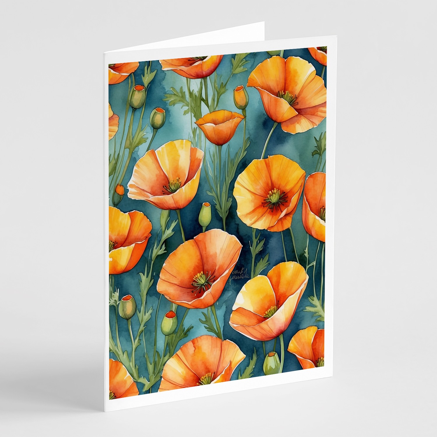 Caroline’s Treasures California Poppies Greeting Cards Pack of 8 DAC8585GCA7P