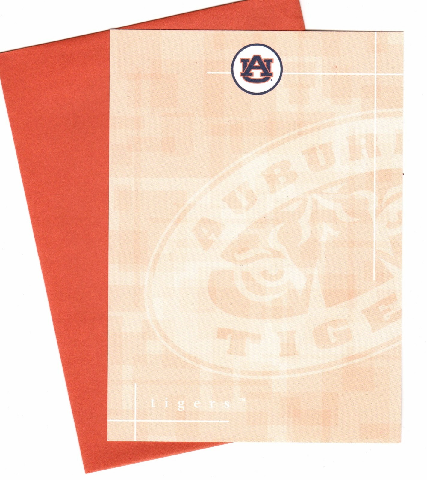 Set of 2 Auburn Tigers Stationery Cards, 7″ x 5″, w/ Matching Orange Envelopes