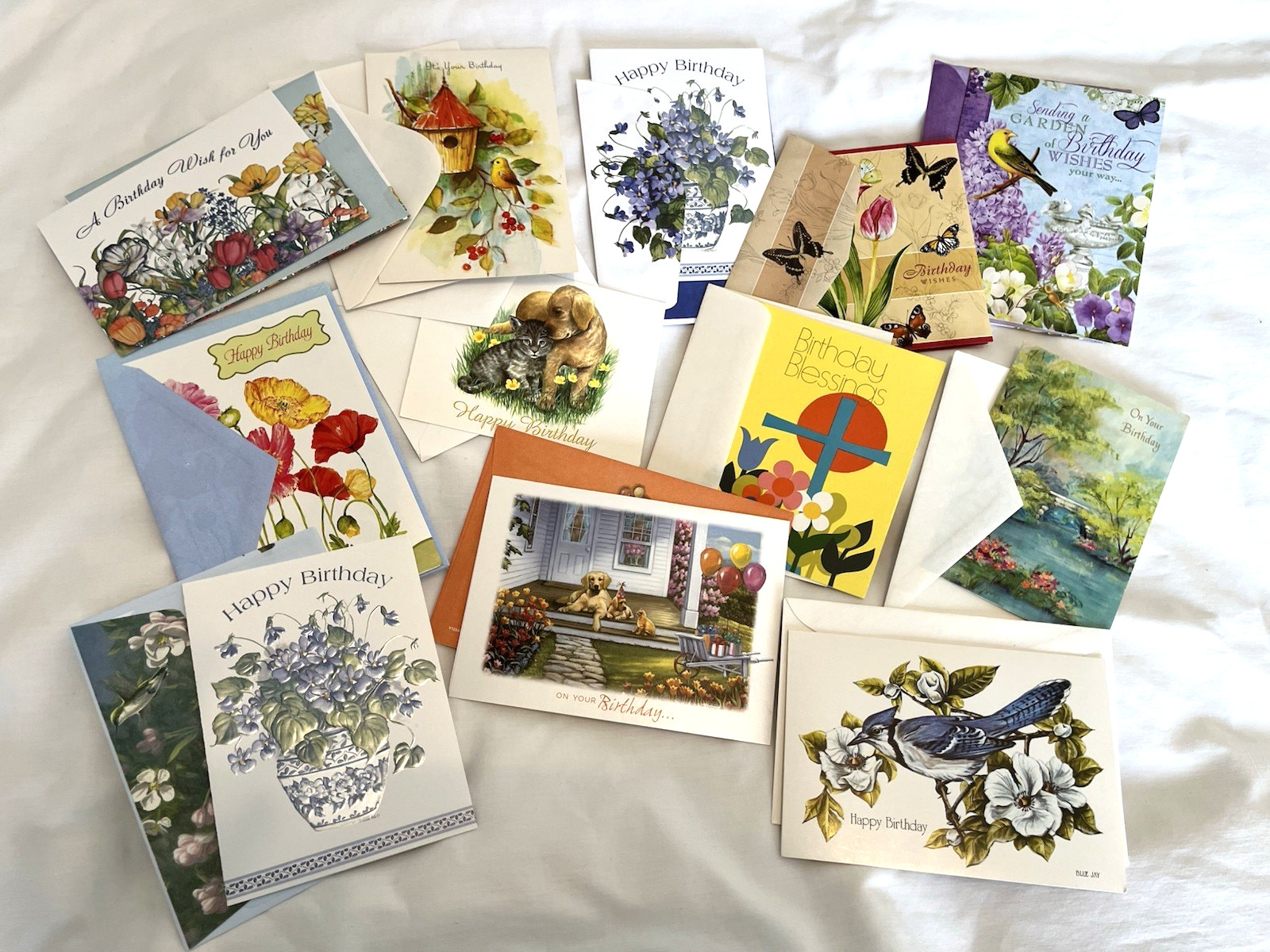 Birthday Greeting Cards Set Of 12 Paper Printed with Envelopes – Extras Too!