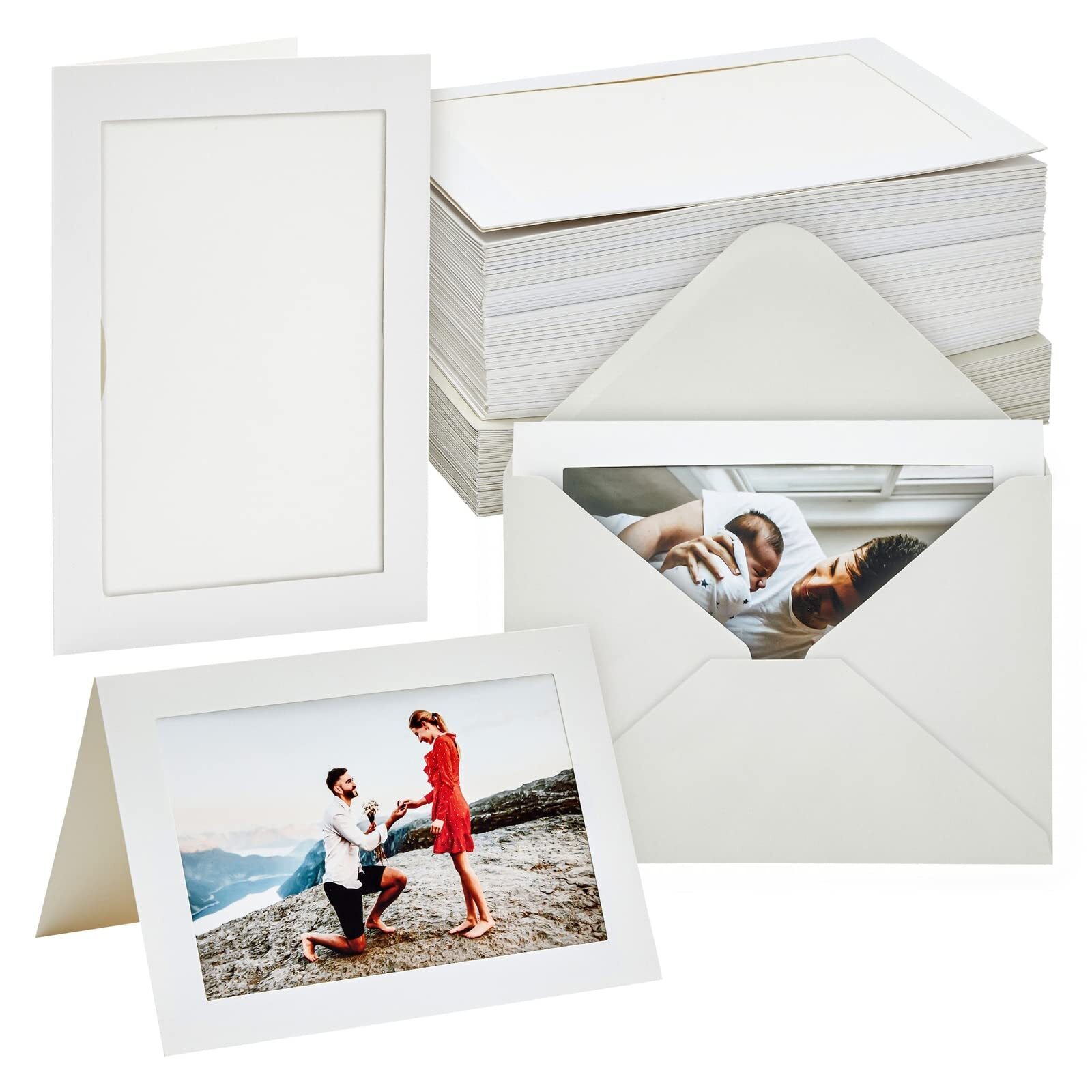 48 Pack Photo Frame Cards 4×6 with Envelopes Picture Insert Note Cards Ivory