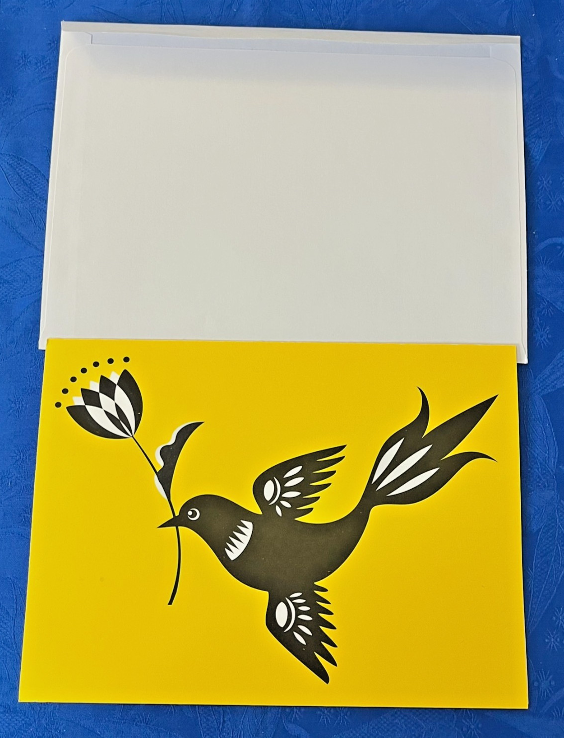 Modern Folk Art Bird Blank Card Yellow Black Graphic Minimalist Design