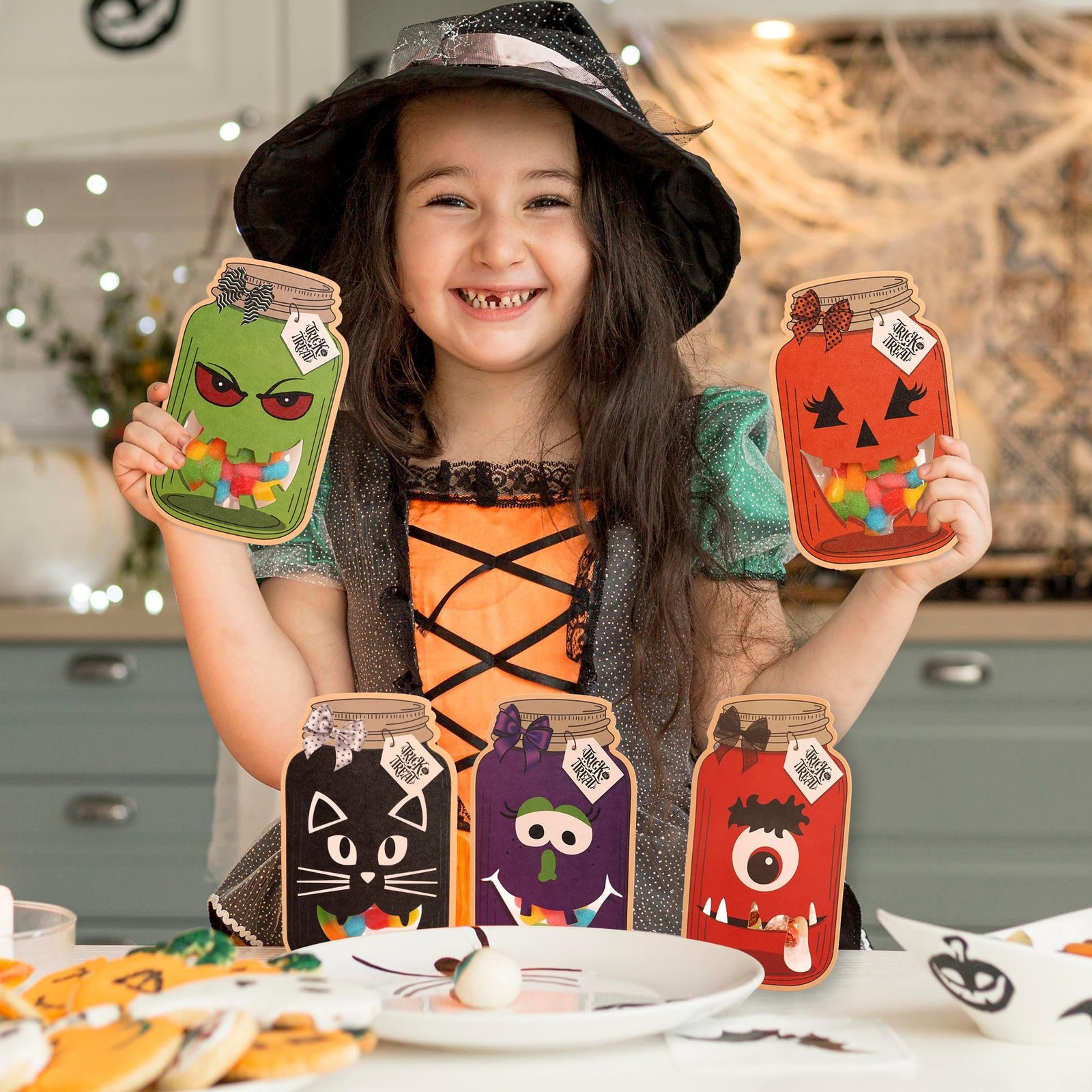 50-Pack Halloween Mason Jar Cards with 50 Clear Treat Bags – DIY Treat & Good…