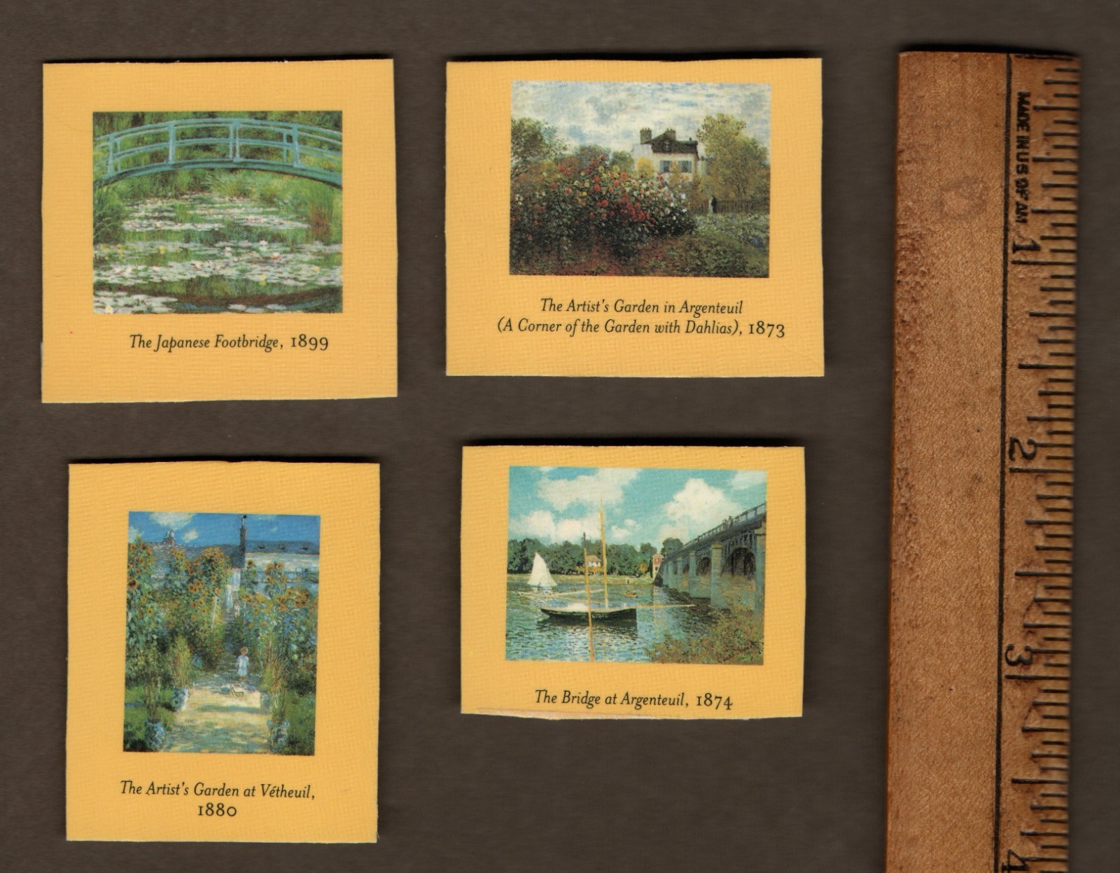 Set of 4 Mini Monet “Paintings” for Dollhouse Decor/Crafts, Cardstock/Paper