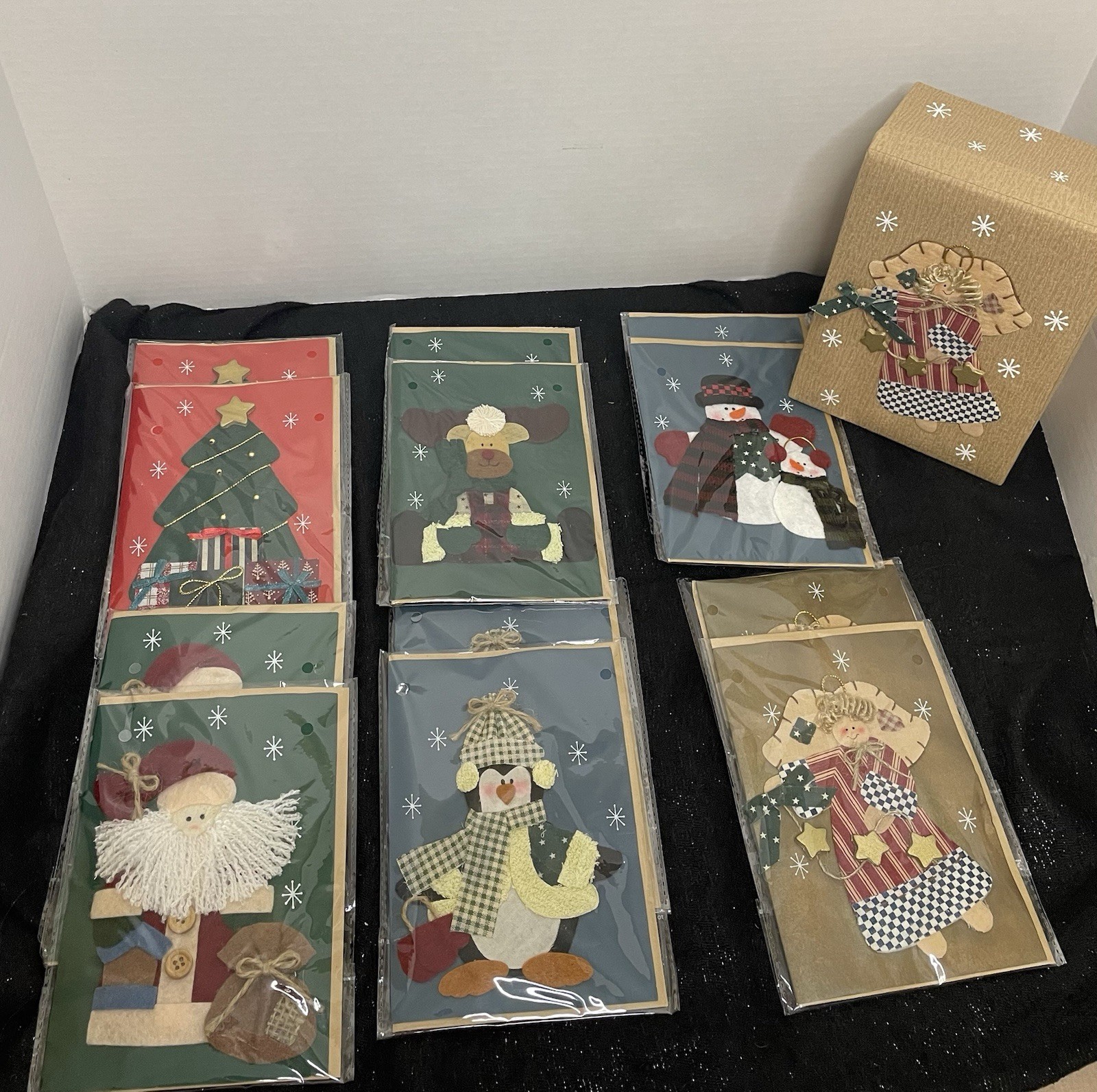 Handmade NIB Christmas Card Set 12 Blank Notecards W/Envelopes Angel Box Rustic