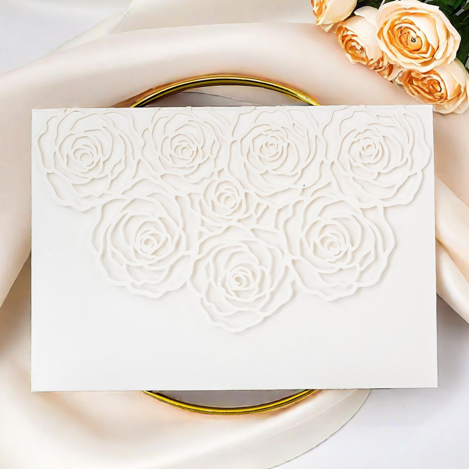20 PCS Ivory Laser Cut Wedding Invitation Pockets with Envelopes 5×7 Inch
