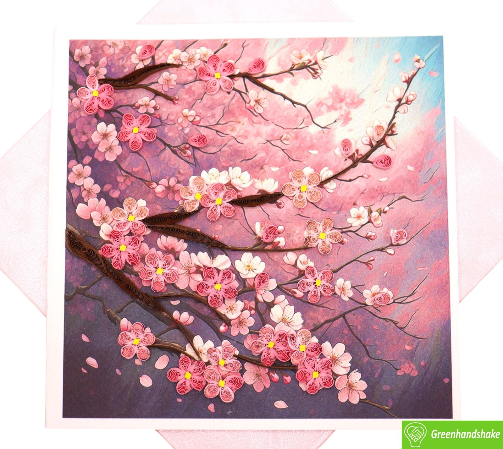Cherry Blossom Dreams Quilling Greeting Card – Unique Handmade Art.