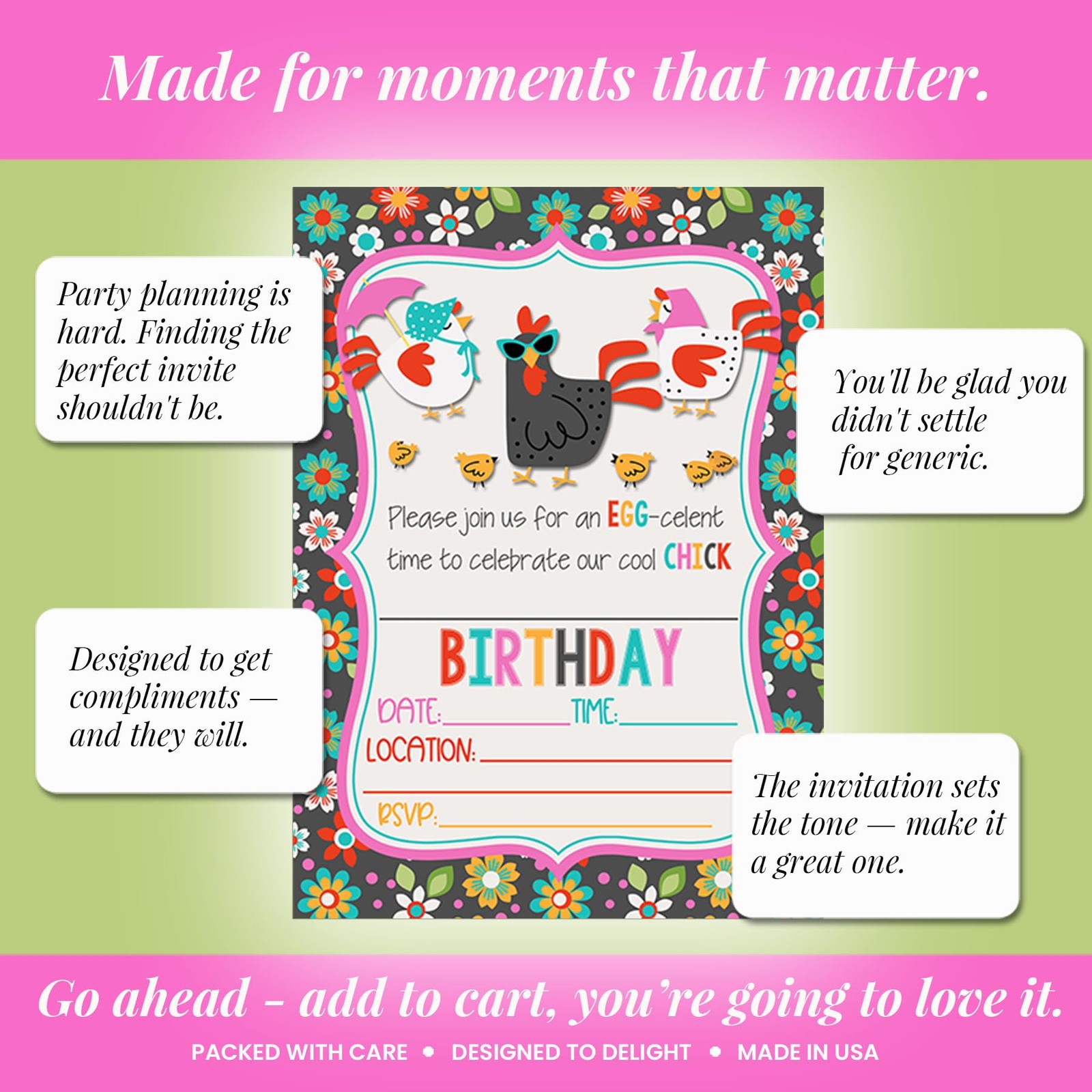 20 PCS 5×7 Inch Cool Chick Chicken Theme Birthday Party Invitations Envelopes