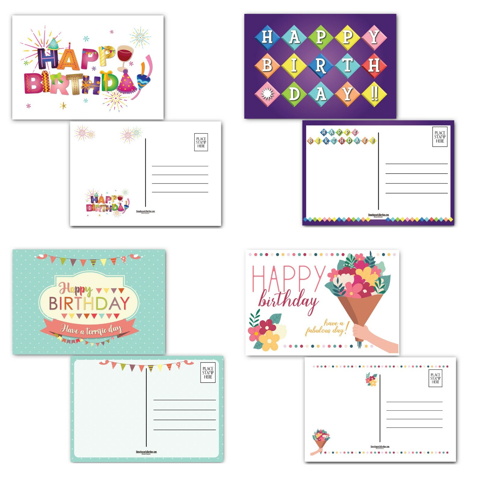 Assorted Happy Birthday Postcards – 4 x 6 Postcards 40 Total – B17121
