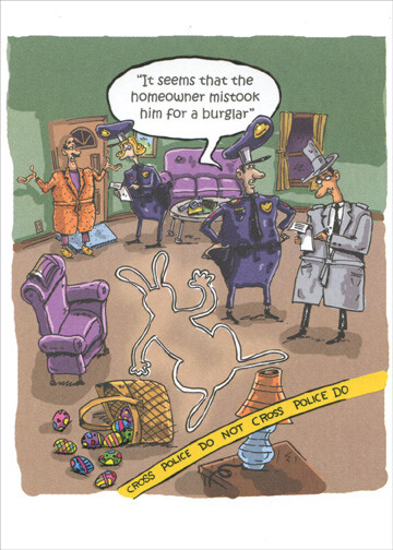 Easter Bunny Crime Scene – Designer Greetings Funny Easter Card