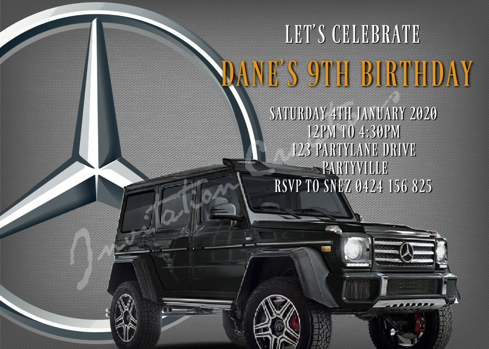 DIY Print Custom BOYS CARS MERC 4X4 Birthday Party Invitations
