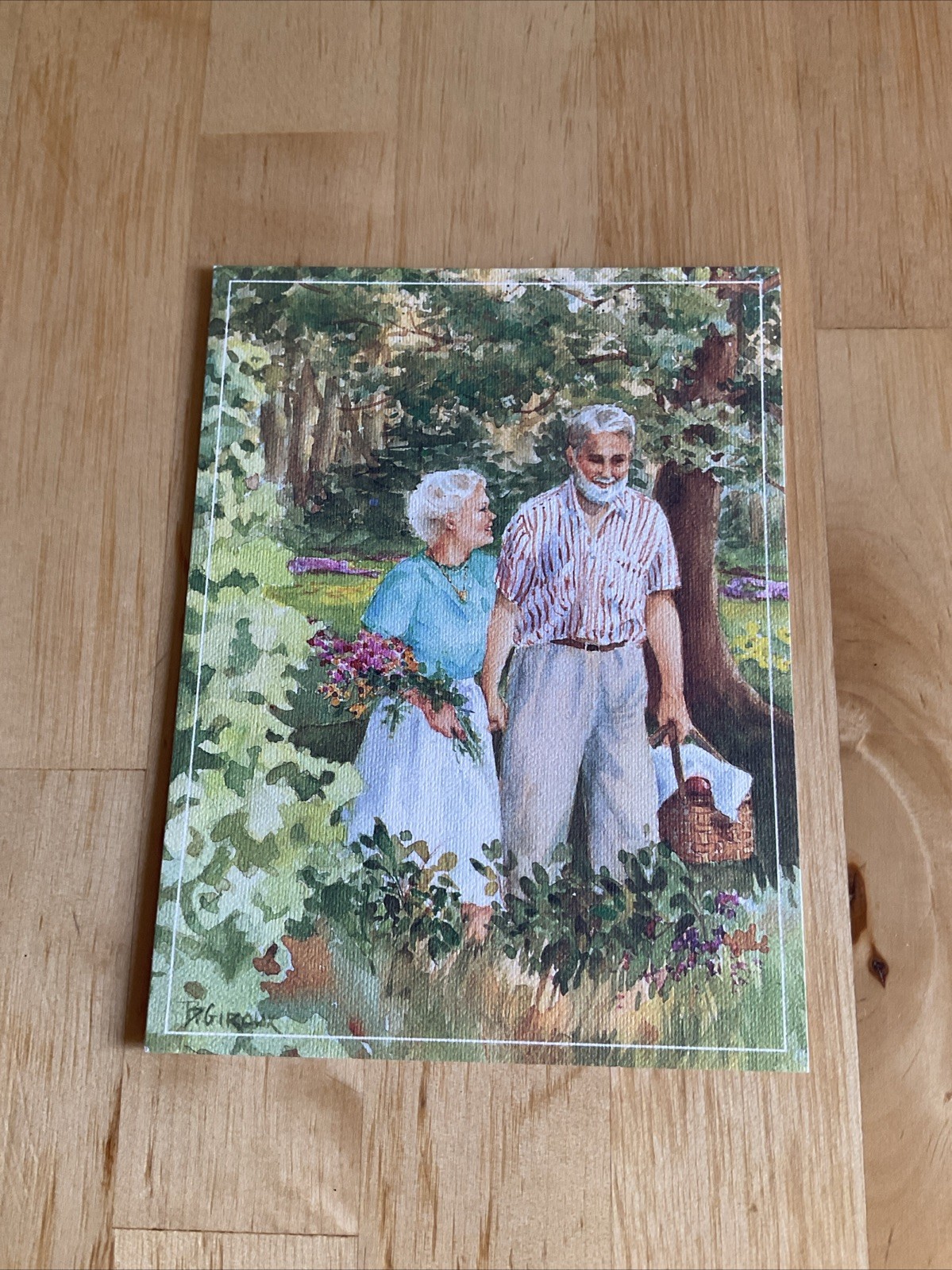 Happy Anniversary Card Betty Giroux Stamp Senior Couple Holding Hands Garden
