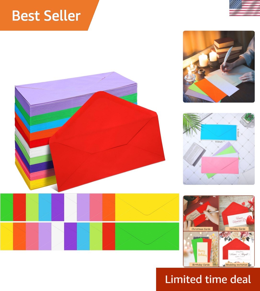 Assorted 500-Pc Neon Envelopes in 10 Colors – Ideal for Letters & Announcements
