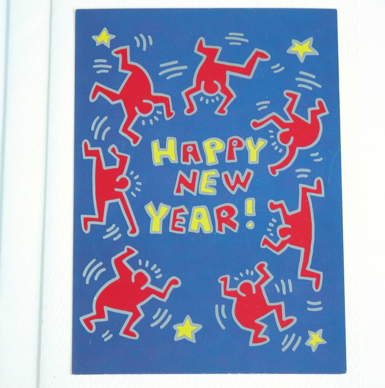 VTG KEITH HARING Happy New Year Card Dancing People Red Blue ONE CARD