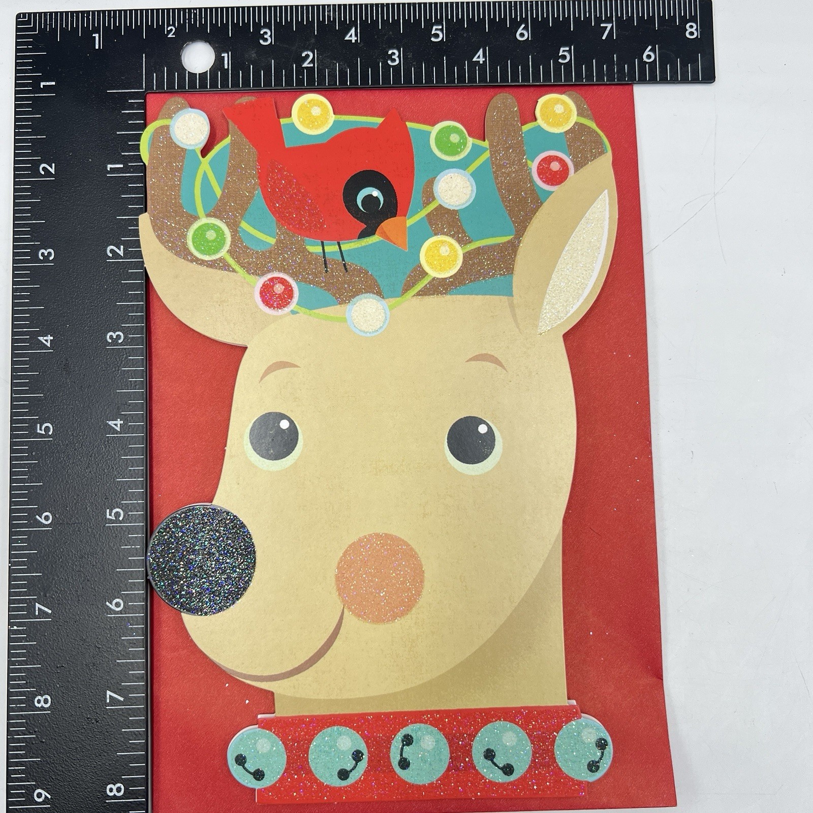 Hallmark Christmas Card Nephew Reindeer Cardinal Lights Glitter Fun Holiday